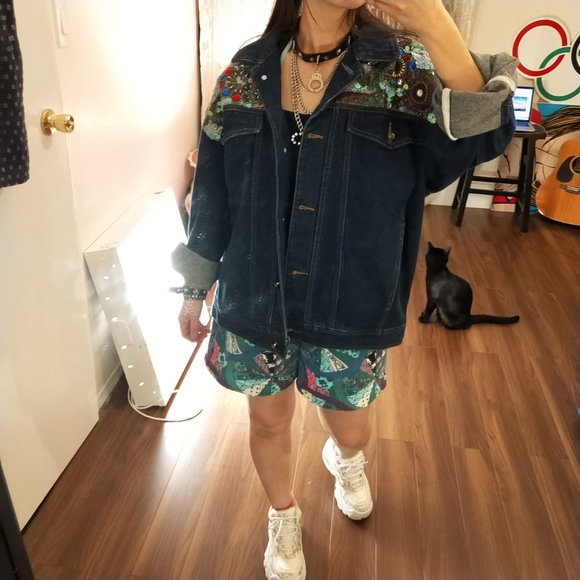 Store Close Mid Of Nov!!💎Gorgeous Vintage Unisex Shiny Bead DenimJacket💎 - Picture 4 of 13